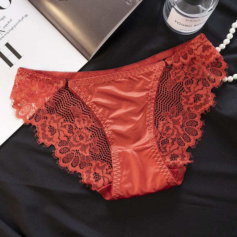 2025 Women's Low-Waist Lace Satin Panties with Cotton Crotch