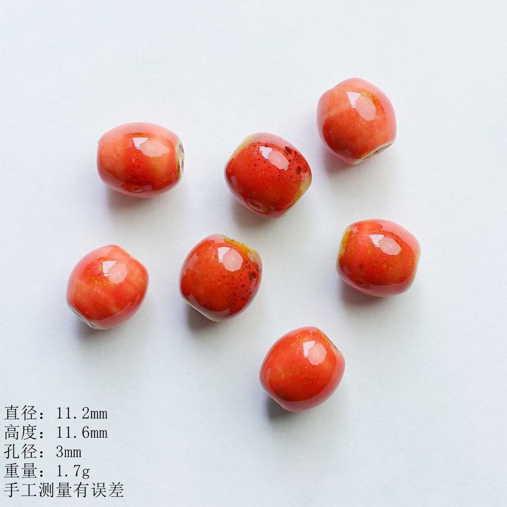 Ceramic Loose Beads Chinese Red Beads Handmade DIY Necklace Loose Beads Accessories