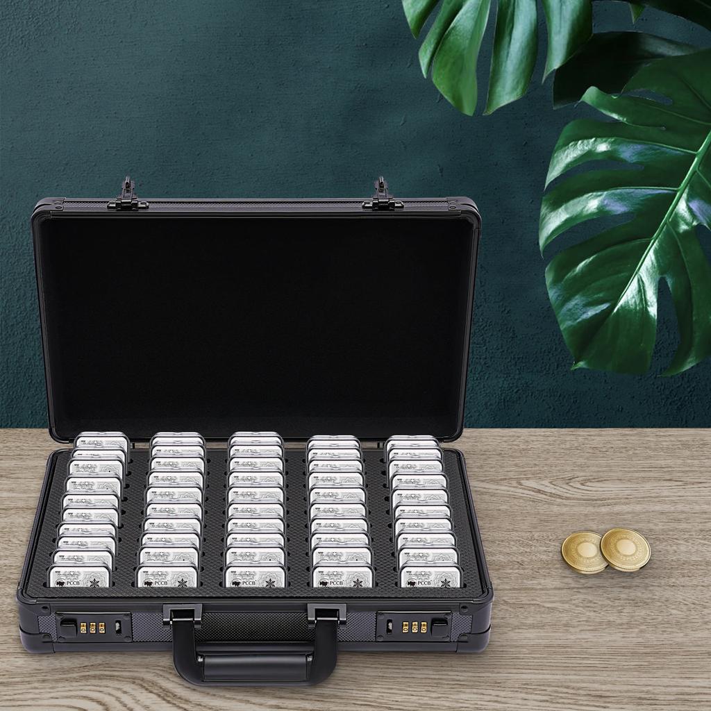 Münz-Slab Aufbewahrungsbox mit Griff, Fassungsvermögen für 50 Slabs, Aluminiumkoffer, Sichere Präsentations-Organizer für Münzsammlungen, Münzhalter