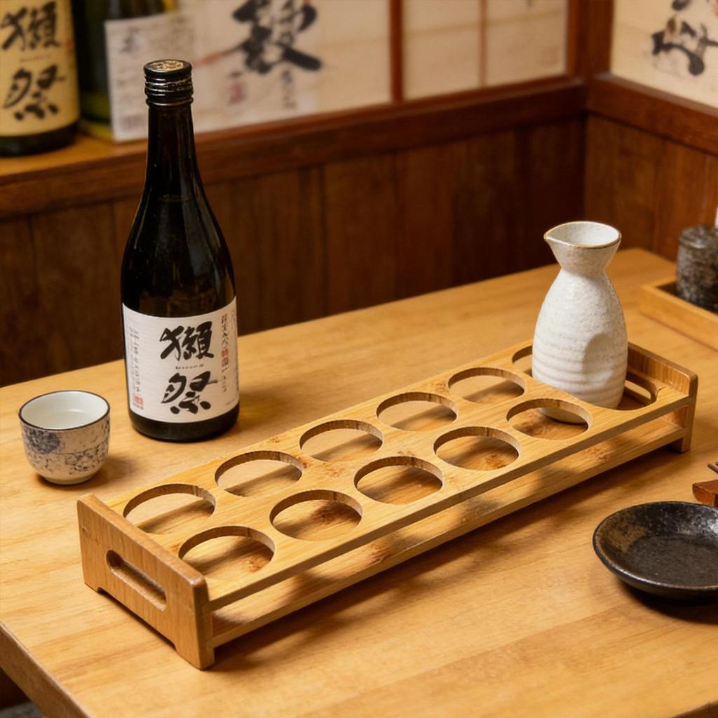 Compact Bamboo Glass Organizer Tray with 12 Holes for Serving Glasses, Ideal Parties And Hotels.