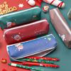 1 Piece Cute Cartoon Christmas Pencil Case Bag Key Chain Pu Large Capacity Coin Wallet Case Pouch Bag School Supplies Gift