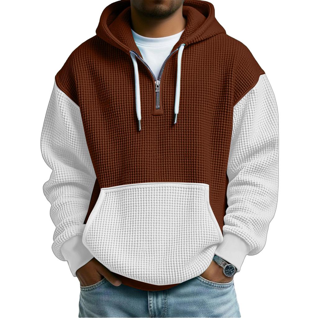 Men's Fashion Trendy Half Zipper Hooded Hood Pullover Thickened Texture Hoodie