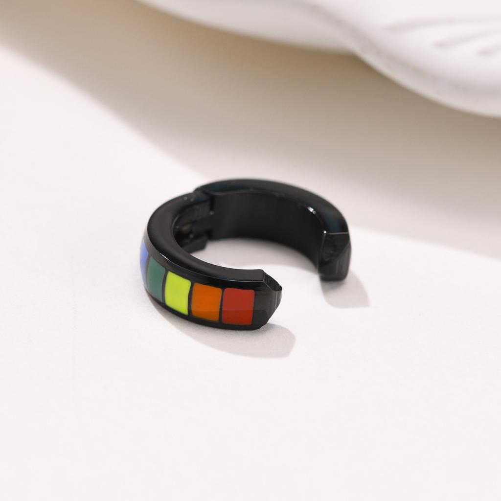 Stainless Steel Rainbow Earrings Pierced Ear Clips Black Gay Pride LGBT Titanium Jewelry