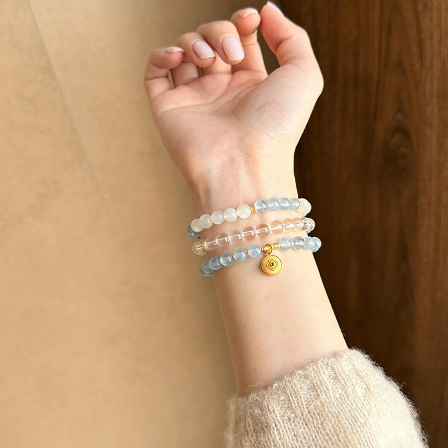 Bracciale di perline in pietra naturale bicolore, bracciale da donna versatile e di alta gamma per il pendolarismo, gioiello con temperamento di moda cinese