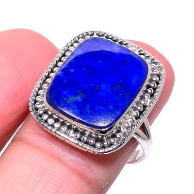 Natürlicher Lapislazuli-Edelstein, handgefertigt, 925er Sterlingsilber, Ring S.9 J1f60