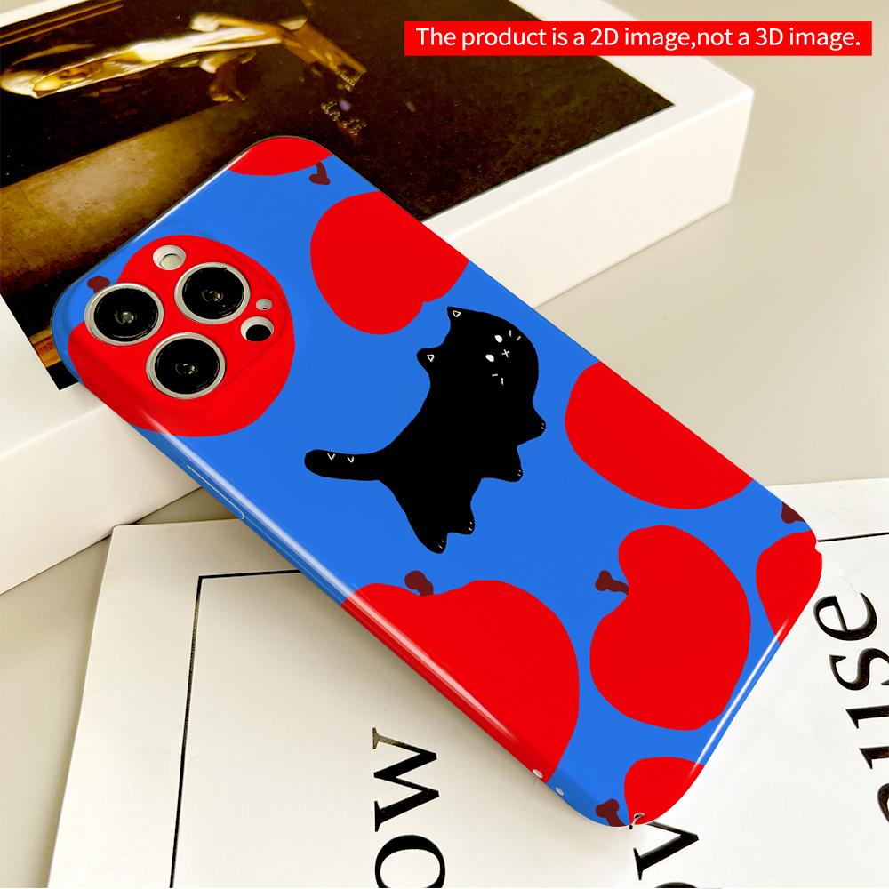 Black Cat Among Red Apples Phone Case All inclusive film hard phone case, compatible with iPhone 18 Pro Max 17 16 15 14 13 12 11