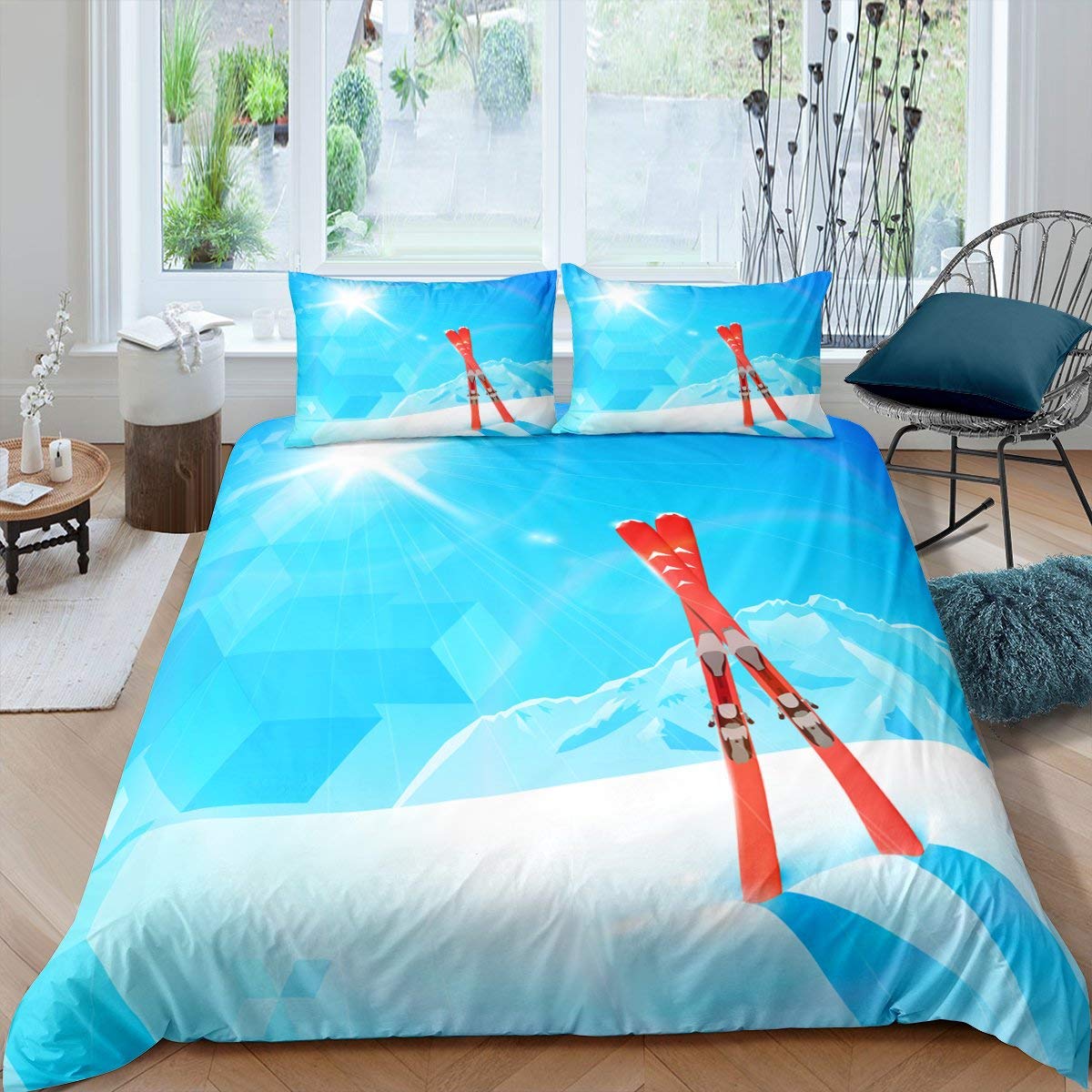 

Skiing Sports Duvet Cover Queen Size for Kid Teen Winter Sport Ski Theme Comforter Cover Set Microfiber Snow Mountain Landscape Tool EU single(135x200cm)