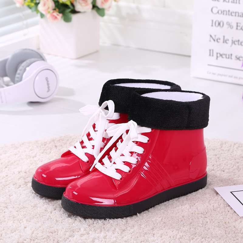 Jelly transparent non-slip fashion waterproof shoes rain shoes rain boots rubber shoes overshoes velvet cotton water boots women's short tube adult su