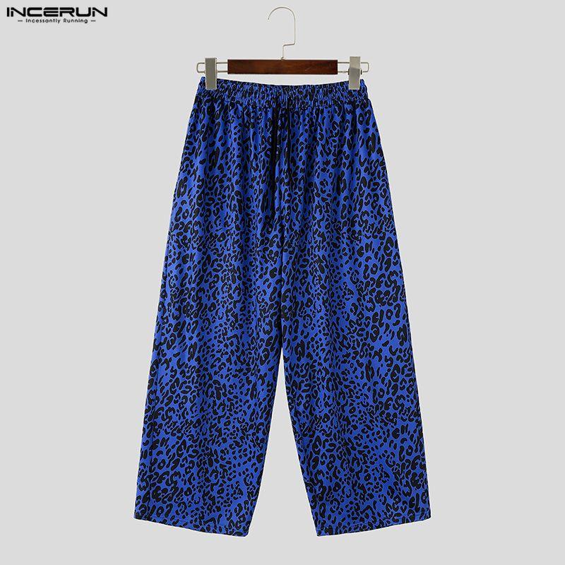 INCERUN Men Elastic Waist Leopard Casual Party Loose Long Pants Trousers