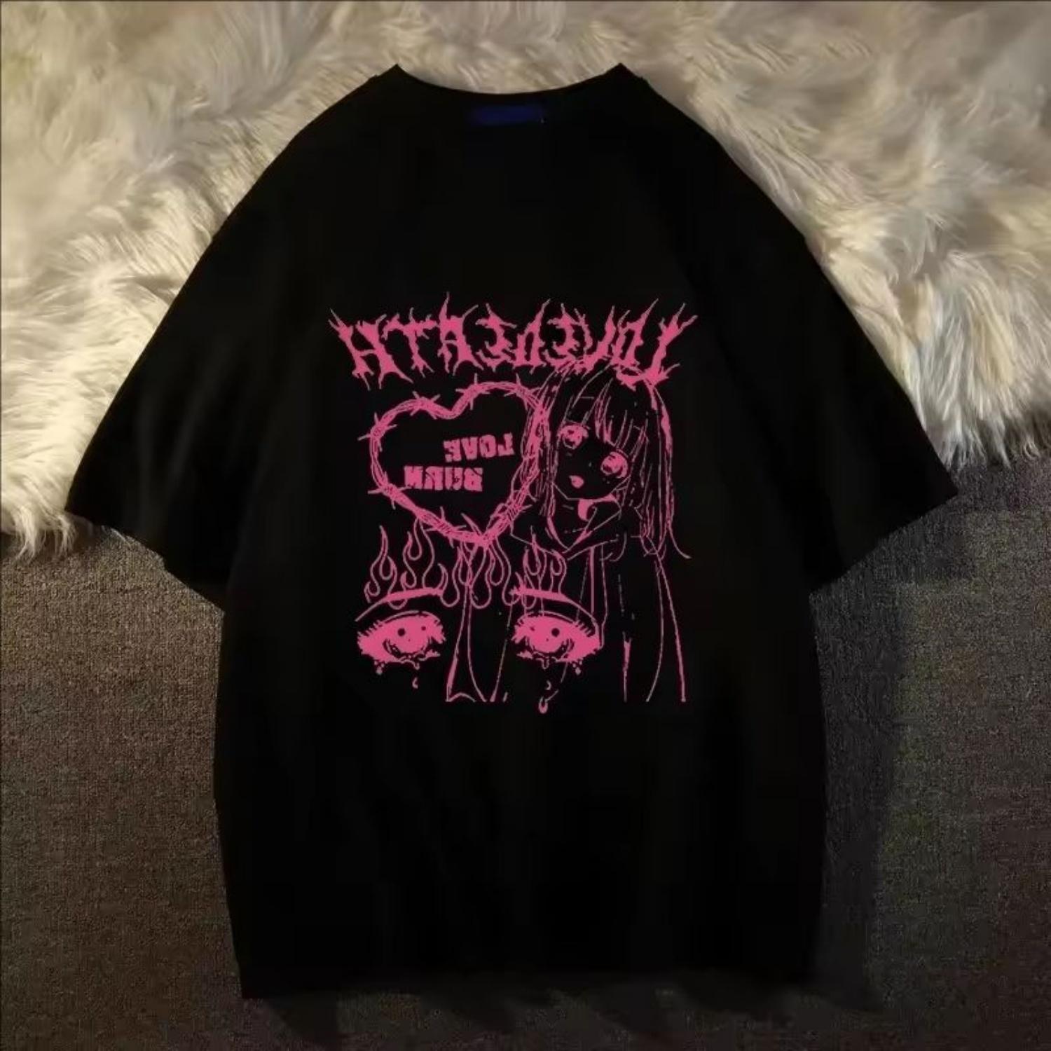 Харадзюку Футболка Женская Аниме Футболка Одежда Летний Узор Топы Футболка Женская Японская Уличная Одежда Женская Одежда Мода S