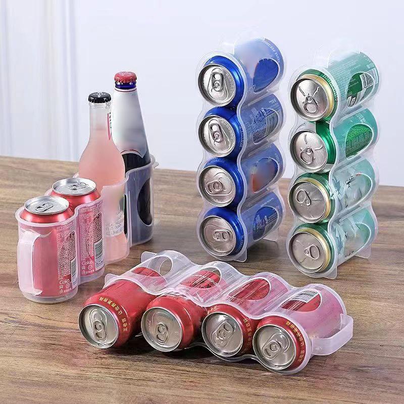 1Pcs Japanese Style Refrigerator Beverage Storage Box Four Compartment Can Storage Rack Kitchen Storage Can Beverage Organizer