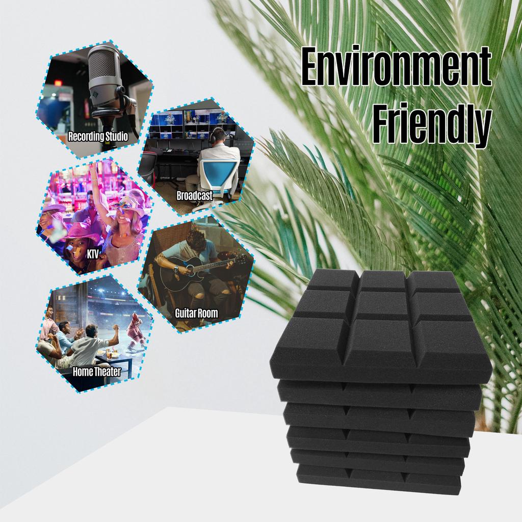 6pcs 12*12*2inch Studio Sound Insulation Foam for Studio KTV Broadcast Family Theater
