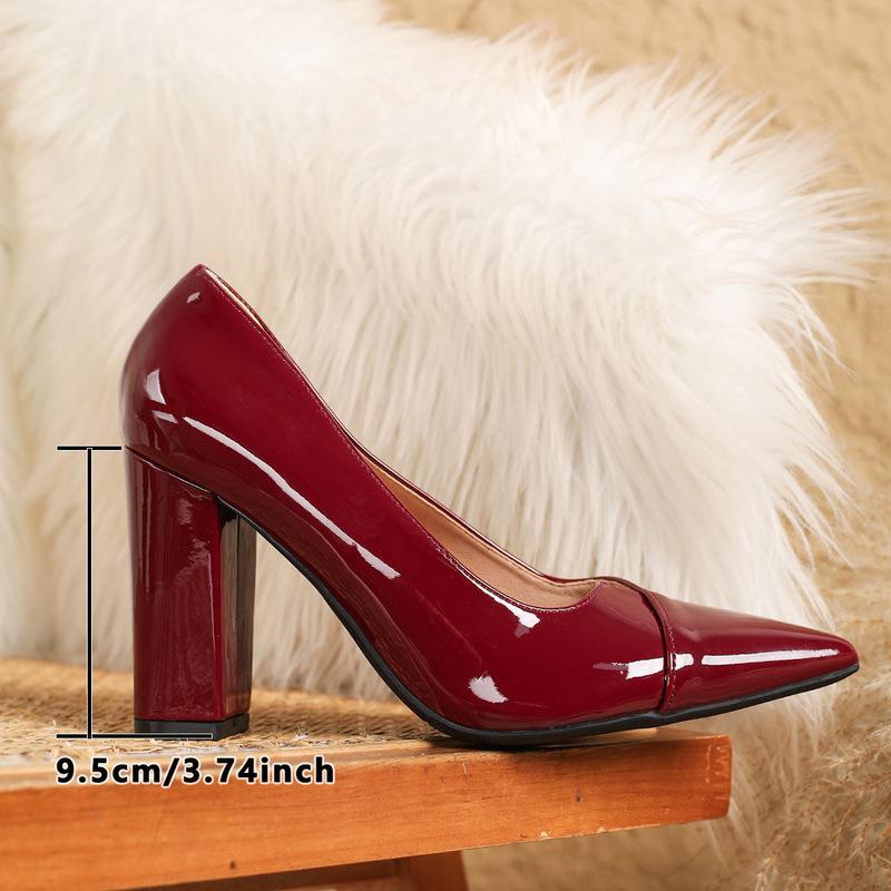 Women's High Chunky Block Heels Sexy Pumps Closed Toe Slip On Pointed Toe Work Dress Office Wedding Party Pumps Shoes for Women High Heeled Shoes