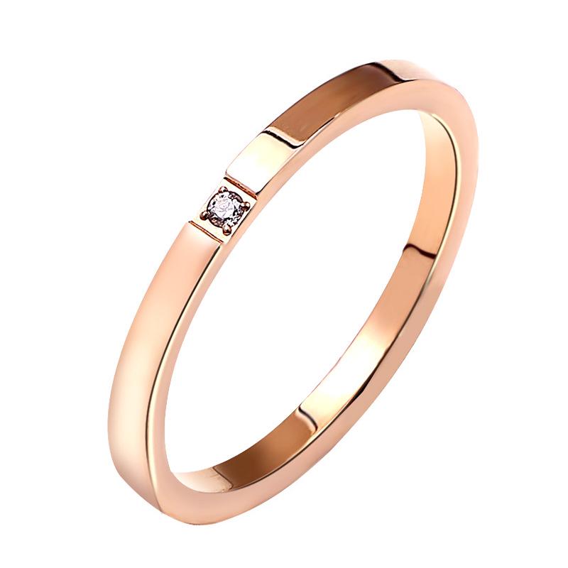 Rose Gold Titanium Steel Single Diamond Ring - Japanese & Korean Fashion for Women