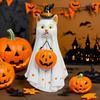 Yousheng Halloween Porch Ghost Figurine Resin Cow Goose Cat Statue with Pumpkin Bucket or Welcome Sign for Indoor Outdoor Yard Lawn Shelf Table Decor
