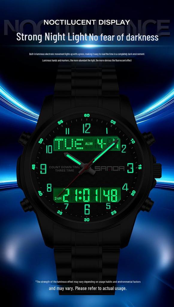 SANDA Multifunctional Luminous Student Watch - Classic, Fashionable, Waterproof with Timer & Alarm.