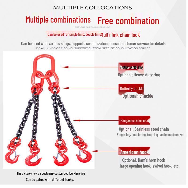 Heavy Duty 5-Ton 2-Meter 4-Leg Steel Lifting Chain Sling