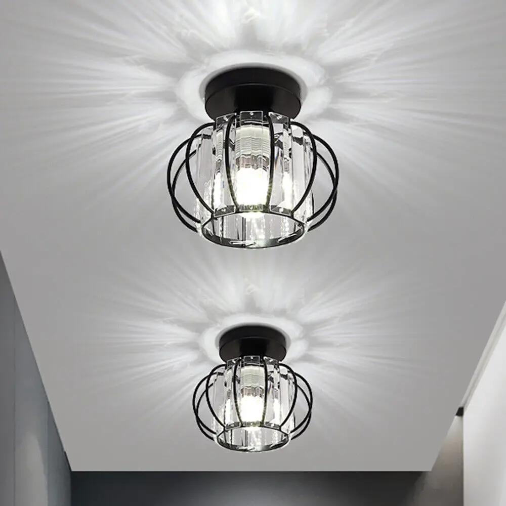 Modern Crystal Flush Mount Ceiling Light with Clear Prisms, 20W E27 Hallway Chandelier for Indoor Lighting