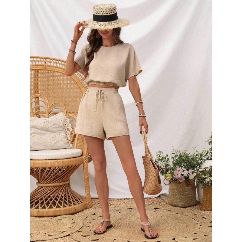 Women's New Solid-coloured Simple Elastic Fashion Suit Summer Commuter Casual Wear High-class Sense of Two-piece Set