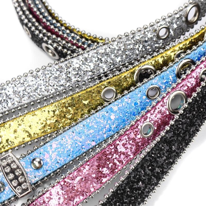 Teens Full Sequins Belt for Jeans Adjustable Pin Buckle Waist Belt Rhinestone Buckle Wide Waist Belt Ladies Skirt Belt