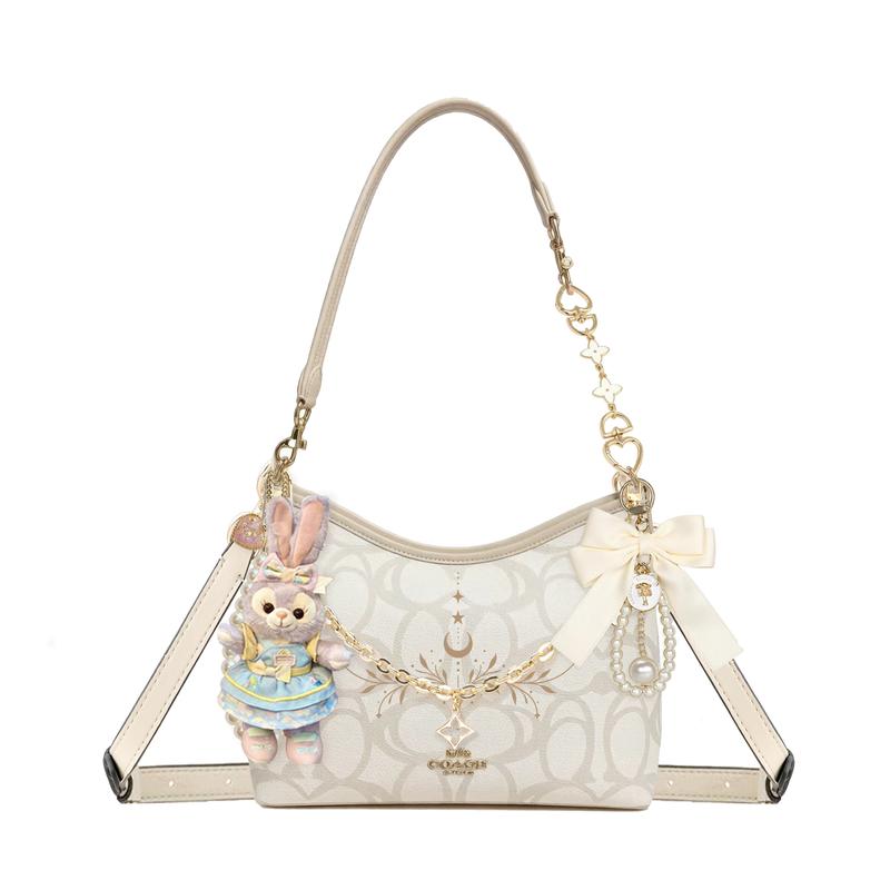 

COACH shoulder bag [Customized bag] Laurel Signature 31 brand print gold accessories doll bow pearl chain coated Wind Blossom Pinellia Basic Style золотий