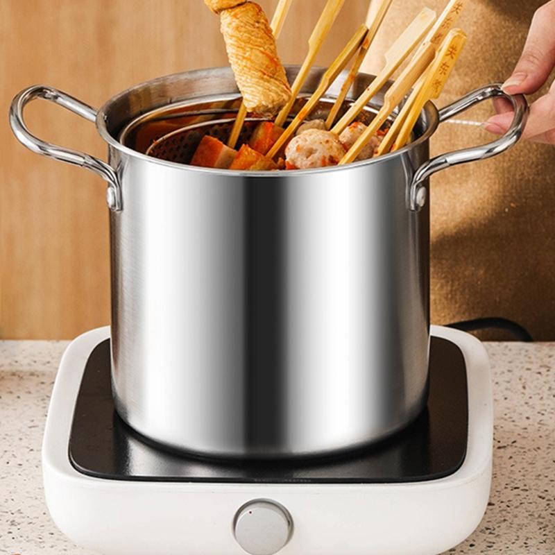 Multi Functional Stainless Steel Cooker Pot With Frying Basket Heat Resistant Lid Even Heating Design Works On Gas Induction