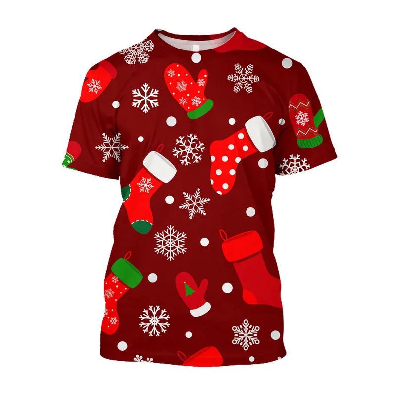 European and American Traditional Christmas Atmosphere T-shirt New Casual Holiday Theme Printed Round Neck Short Sleeved Top