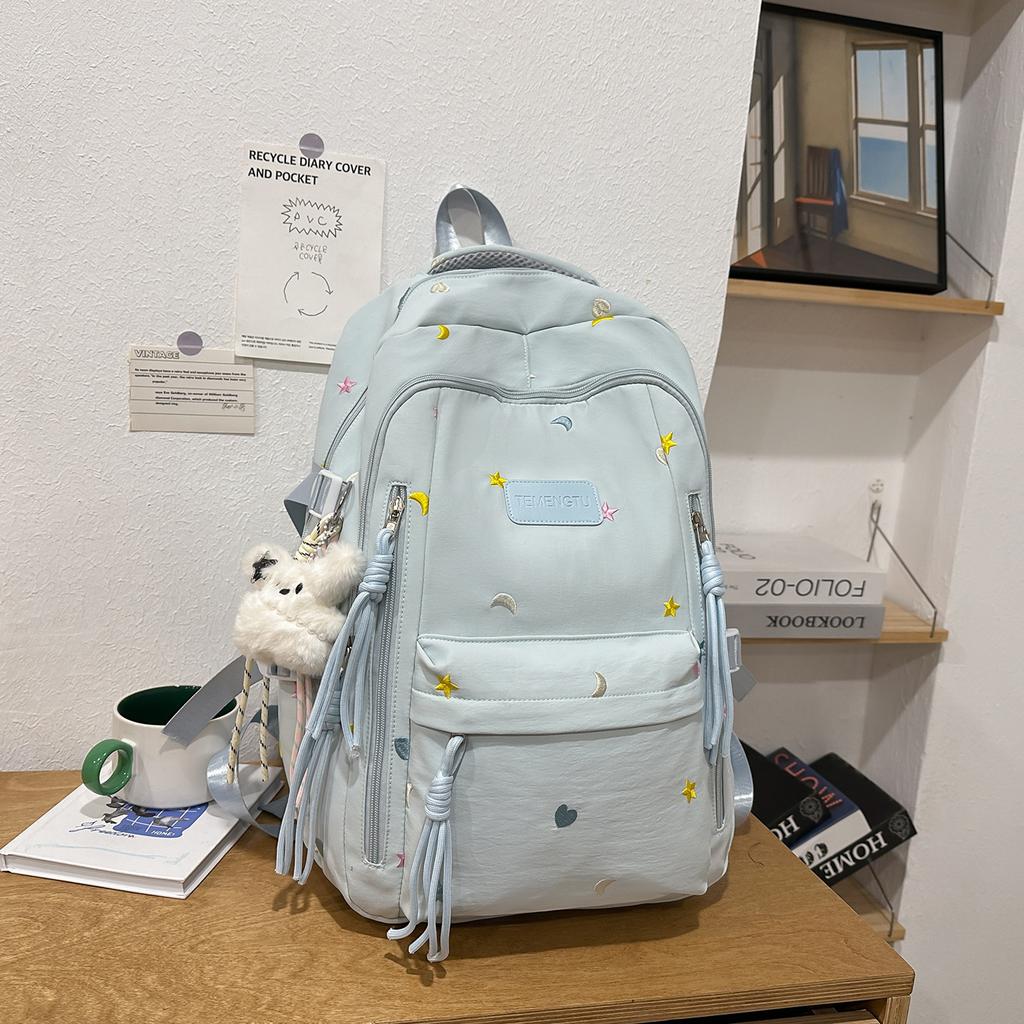 Schoolbag Junior high school student schoolbag girl Japanese and Korean ins wind star embroidery multi-compartment backpack versatile high-value
