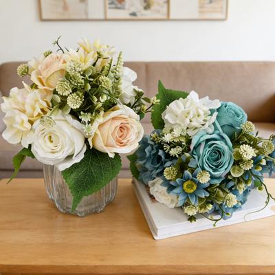 Artificial Flowers Bouquet Mixed Faux Roses Hydrangea Flower with Stems for Wedding Party Centerpiece Floral Arrangement Table Vase Decor