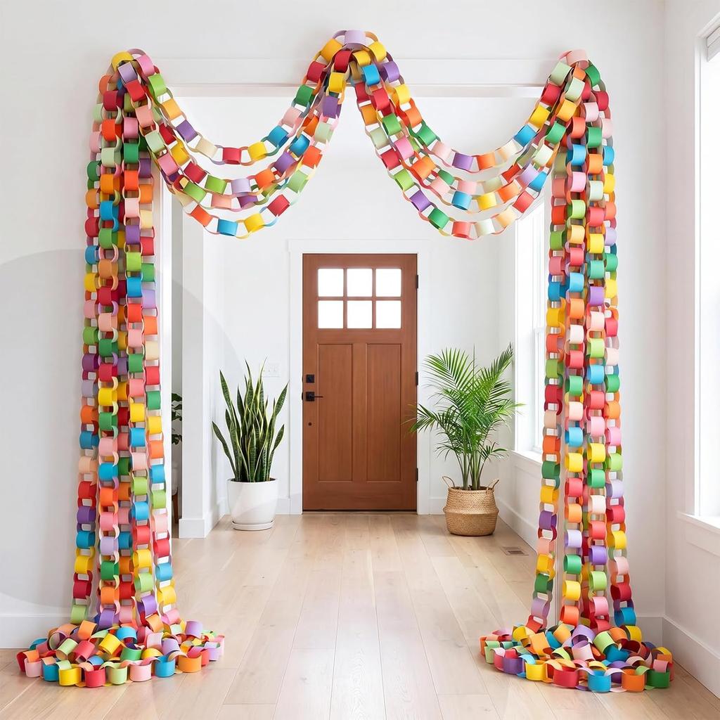 DIY Rainbow Paper Chain Garland Craft Paper Strip with Double Sided Tape Decor Supplies for Home Classroom Birthday Holiday 5