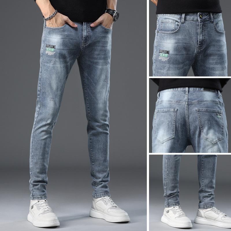 

Осенние светлые укороченные джинсы свободного кроя мужской модной марки в корейском стиле, трендовые узкие джинсы скинни 38 [2 9]
