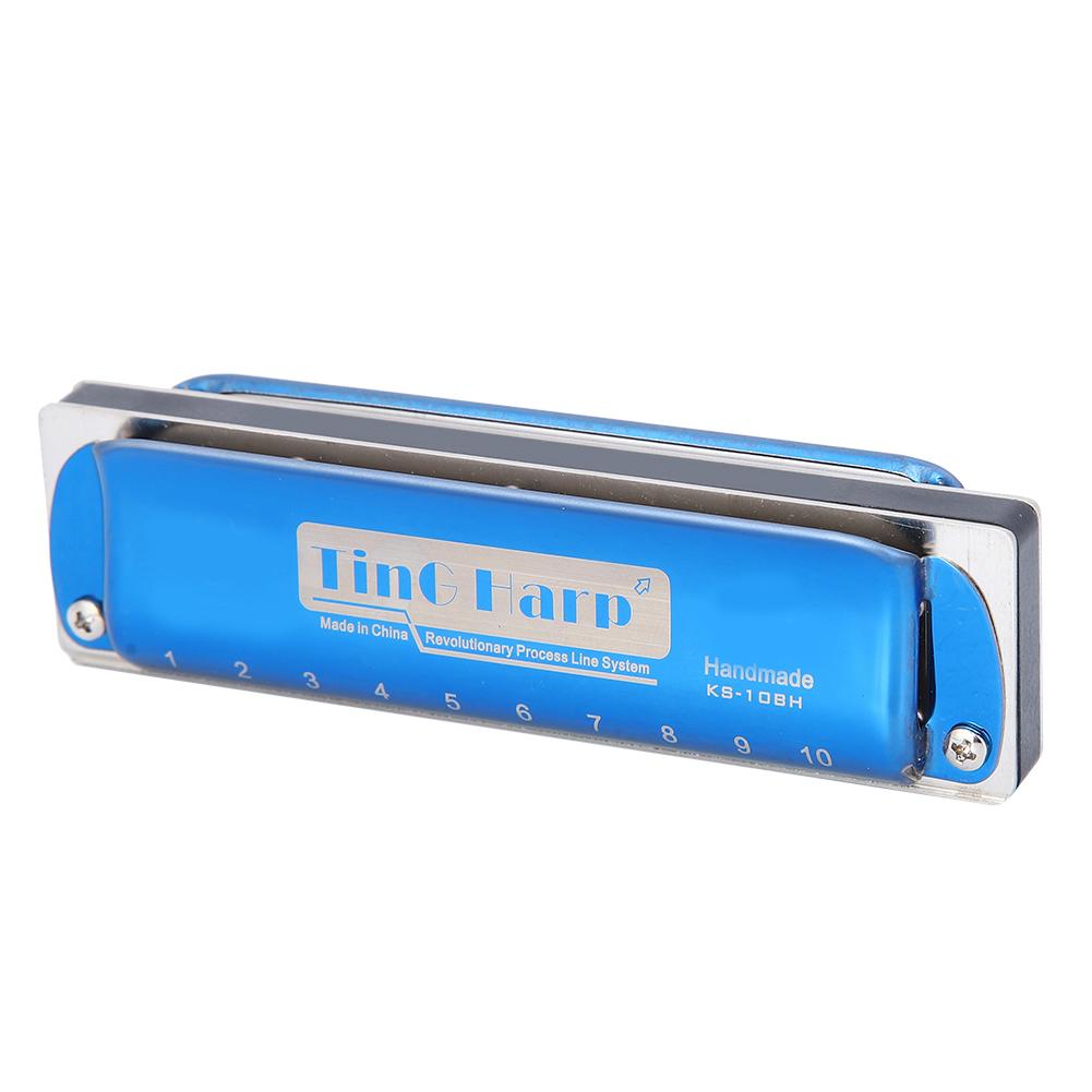 Blues Harp Mundharmonika 10-;Loch Professionelles Mundharmonika G-Ton Geschenke Edelstahlabdeckung(blau )