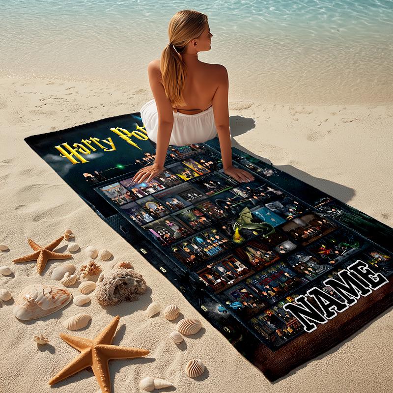 Custom Name Magic Quest Stylish Digital Printing Beach Towel Quick‑Drying Absorbent Blanket for Beach Pool Gym Travel