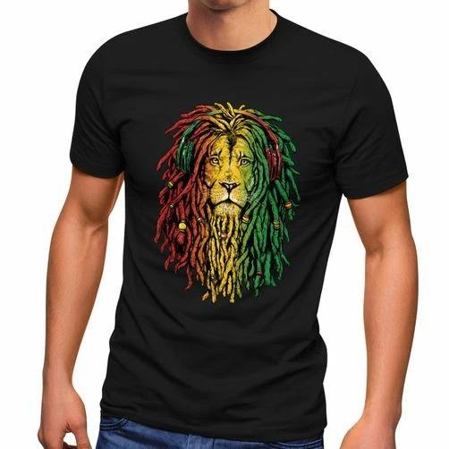 Men s T-Shirt Lion Jamaica Reaggae Music Rasta Lion Print Shirt Fashion S
