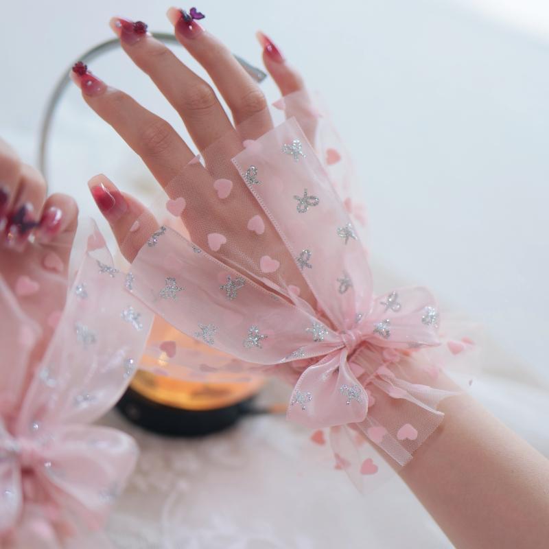 1 Pair Nail Art Tulle Photo Bow Glove Fake Pleated Cuff Manicure Photography Props Nail Tips Display Sleeve  Accessories