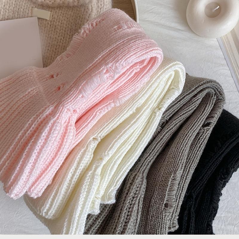 Polainas de Punto Acanalado Harajuku Huecas Desgastadas Agujeros Rasgados Cubre Piernas de Pierna Ancha Calcetines Largos Elásticos Acampanados para Mujer