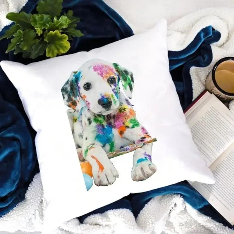 Dog Paw Print Watercolor Dog Pattern Pillow Cover Suitable for Home Hotel Car Cushion Cover Decorative Sofa Chair Pillow Cover