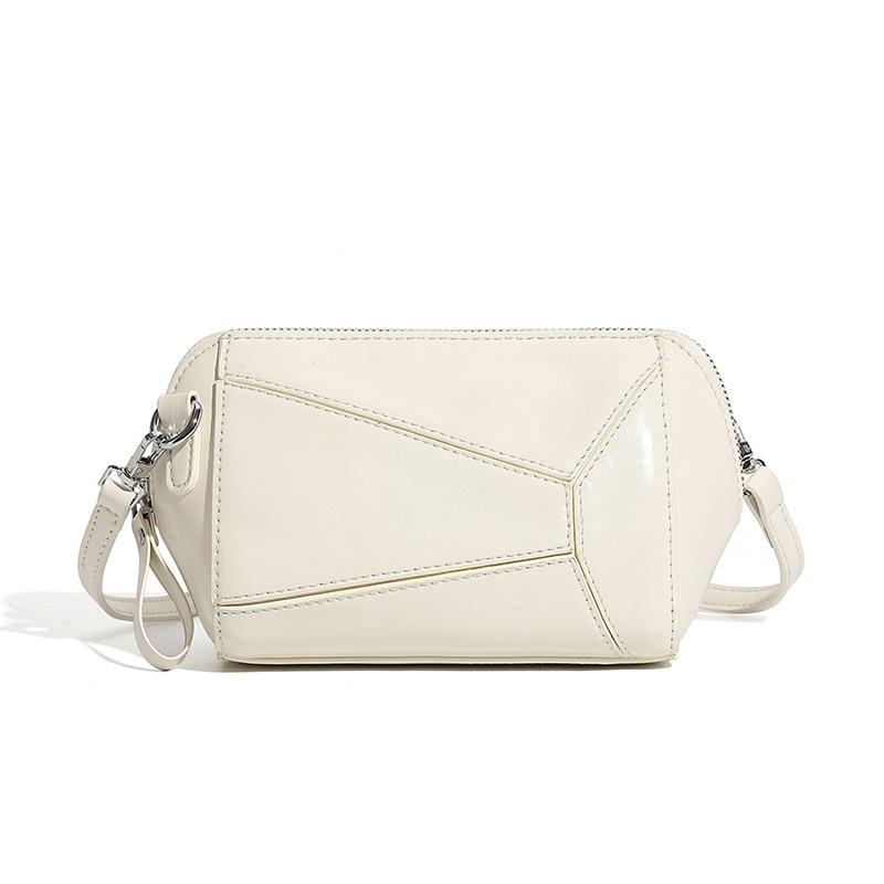 Vegetable Tanned Cowhide Retro Geometric Splicing High-end New Leather Versatile Fashion Single Shoulder Crossbody Woman