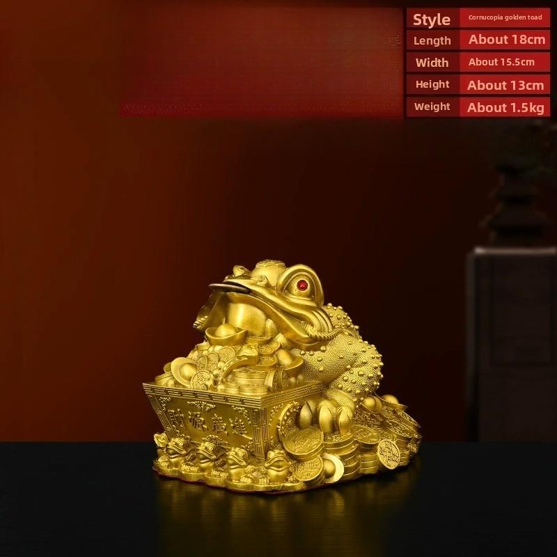Feng Shui Copper Three-Legged Golden Toad Statue Money Toad Figurine for Shop Office Home Living Decor