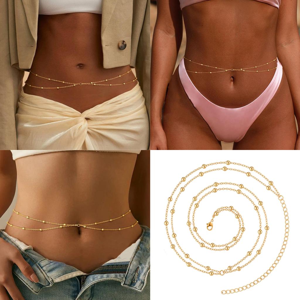 Blingbling Waist Belt Stylish Modern Beads Waist Chain Belt Layered Elaborate Chain Belly Chain for Belly Dance