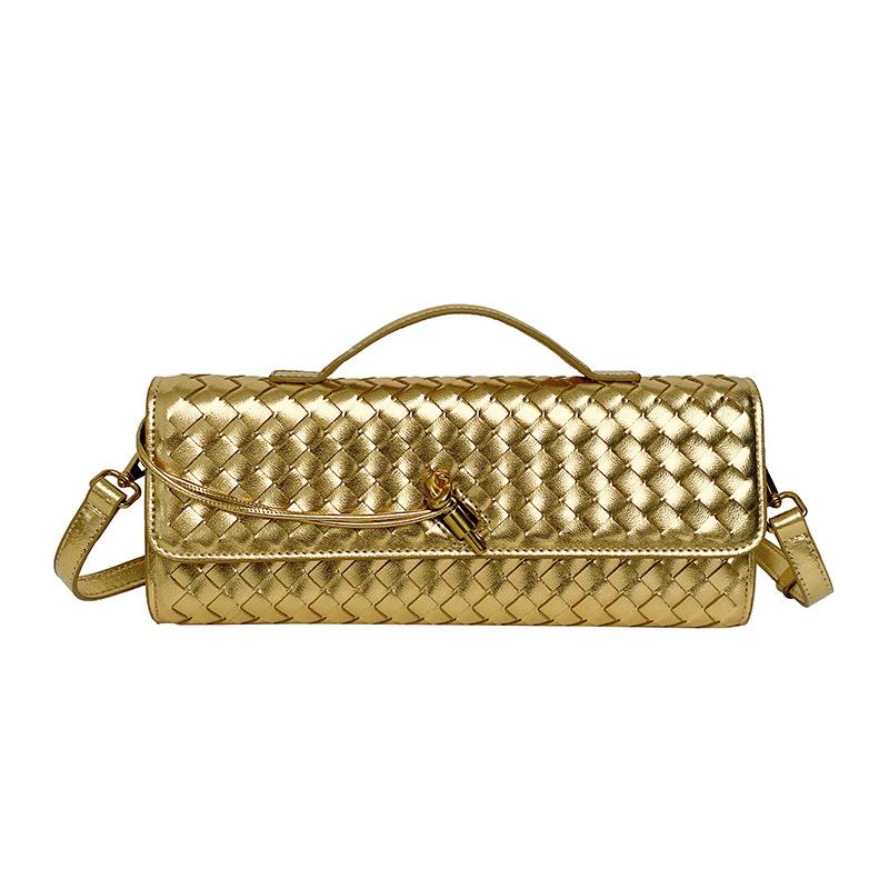 

Women s messenger bag 2025 new hand-woven bag fashionable large-capacity baguette bag exquisite dinner handbag women золотой