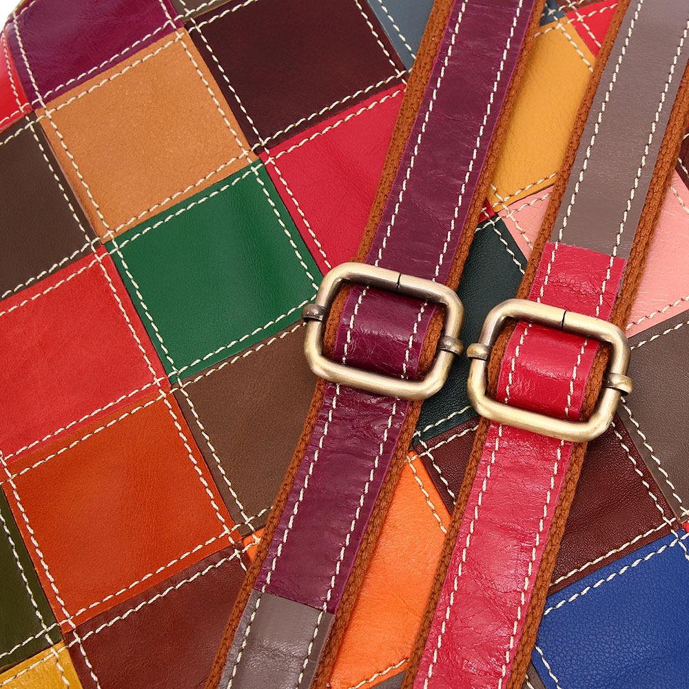 Genuine Leather Women'S Bag First Layer Cowhide Plaid Contrasting Color Retro Oily Leather Handbag Backpack