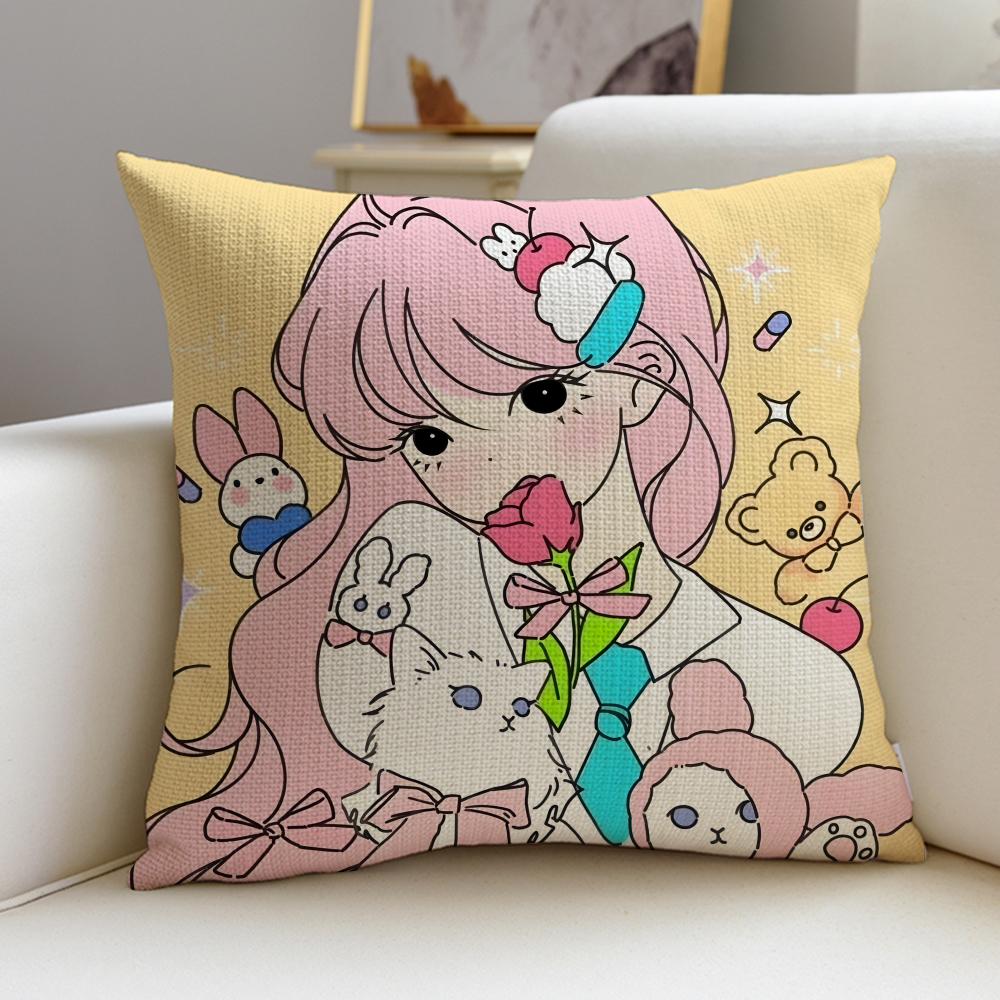 Pretty Ccute girlsS Cushion Cover Breathable and skinfriendly linen pillowcase square removable and washable cushion