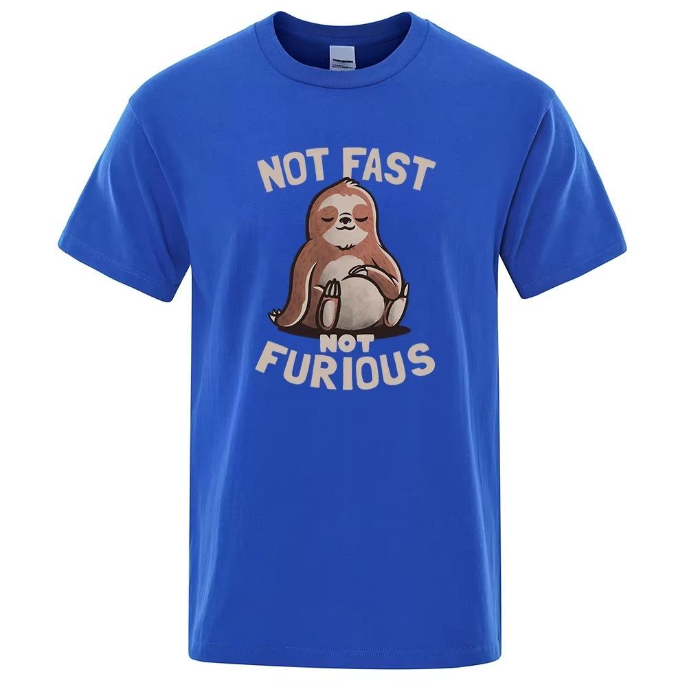 Not Fast Not Furious Kawaii Faultier-Print Kleidung Herren Street Übergroße T-Shirts Atmungsaktive Baumwolle Streetwear Kreativität T-Shirt