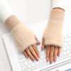 New Solid Color Winter Half Finger Gloves Women Girls Mink Fleece Plush Knitted Soft Finger-less Gloves Wrist Mittens Writing