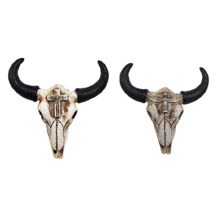 Miniature Cow Skull Resin Statue Elegant Animal Head Ornament Perfect for Shelf and Desktop Display