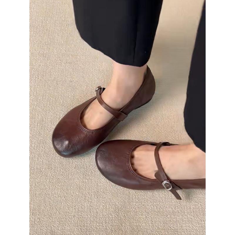 

Sheepskin version~ Soft and shallow mouth one-word with flat shoes Versatile casual commuting simple big head Mary Jane shoes single shoes 40