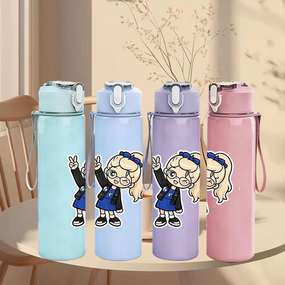 1PC Blonde Girl Cartoon Character 750ml Color Plastic Sports Water Bottle Leakproof Flip Straw Lid Suitable for Sports Office Home Use