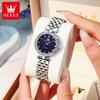 OLEVS 3641 Elegante Wasserdichte Damen-Quarzuhr Leuchtendes Edelstahl-Sternenhimmel-Zifferblatt mit Geschenkbox - Damen-Modeaccessoire