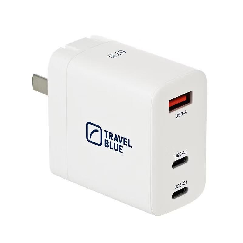 

TRAVEL BLUE GaN Power Adapter with Dual USB-C and USB-A Ports